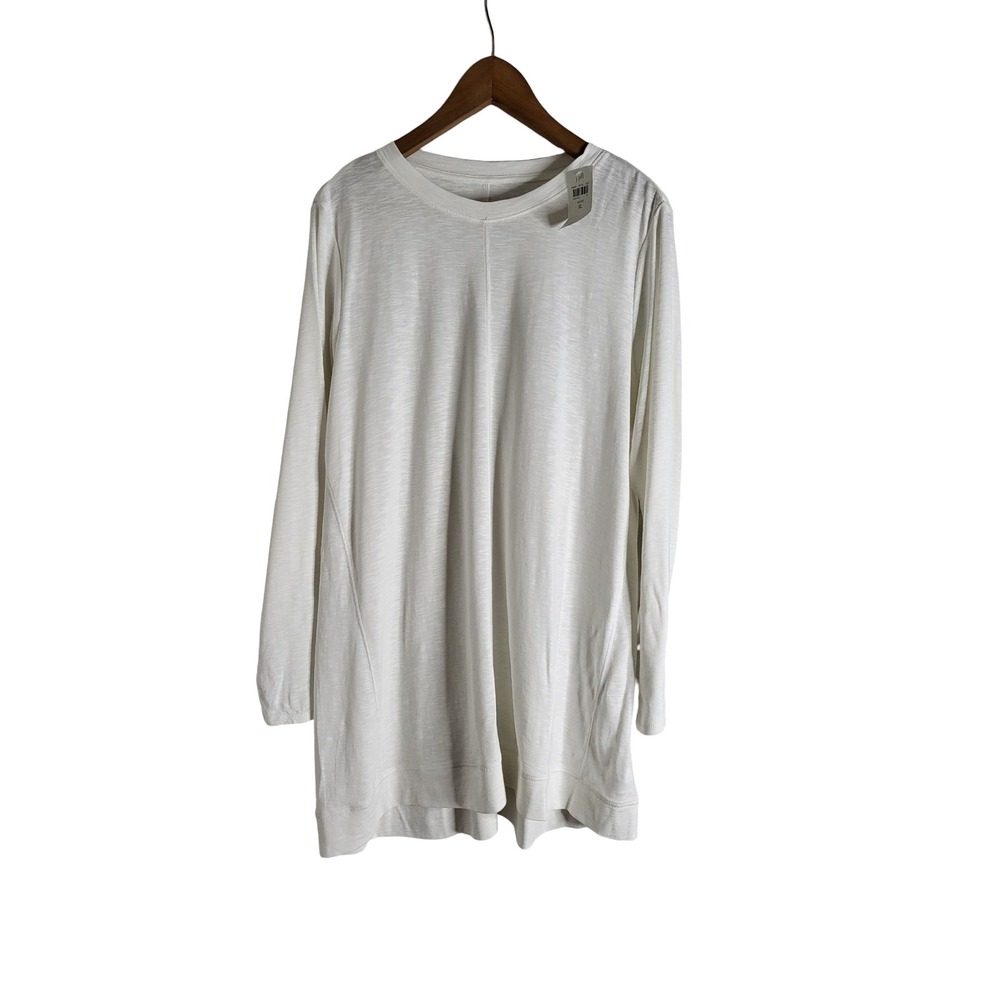 J. Jill White Pima Elliptical Tunic Long Sleeve Cotton Slub Top XL NEW
